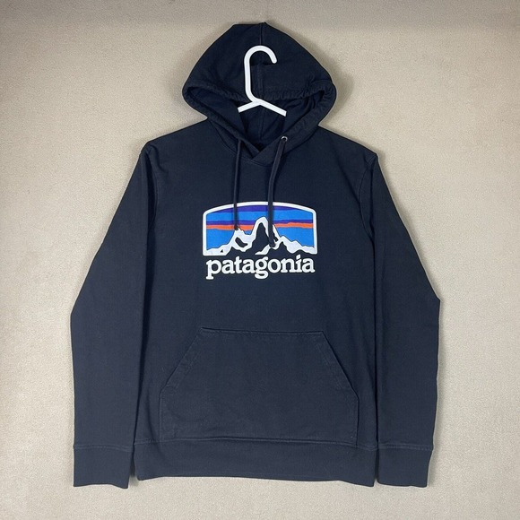 Patagonia Hoodie Mens Small Black‎ Hiking Sweater Pullover Sweatshirt Adult - Picture 1 of 12